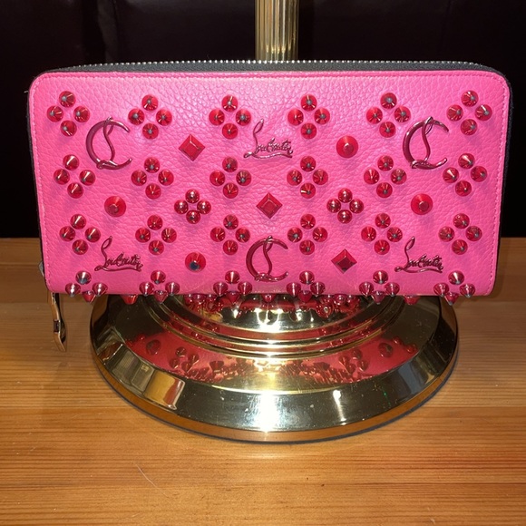 Christian Louboutin Handbags - Christian Louboutin Pink Studded Zip Around Wallet